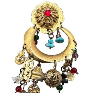CLARA KASAVINA STUDIO Gold Tone Multicolor 5 Inch Brooch Rare Gorgeous
